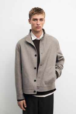 Massimo Dutti Куртка с высоким воротником из двойной шерстяной ткани, норка