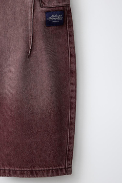 ZARA БРЮКИ BARREL КАРГО С НАШИВКОЙ, БАКЛАЖАННЫЙ