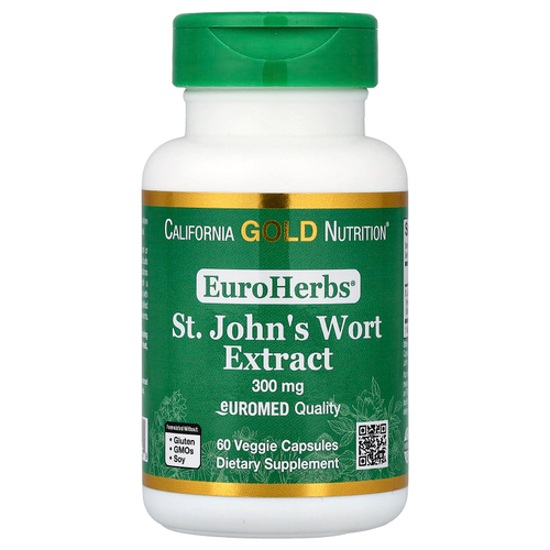 California Gold Nutrition, EuroHerbs™, экстракт зверобоя, качество Euromed, 300 мг, 60 растительных капсул