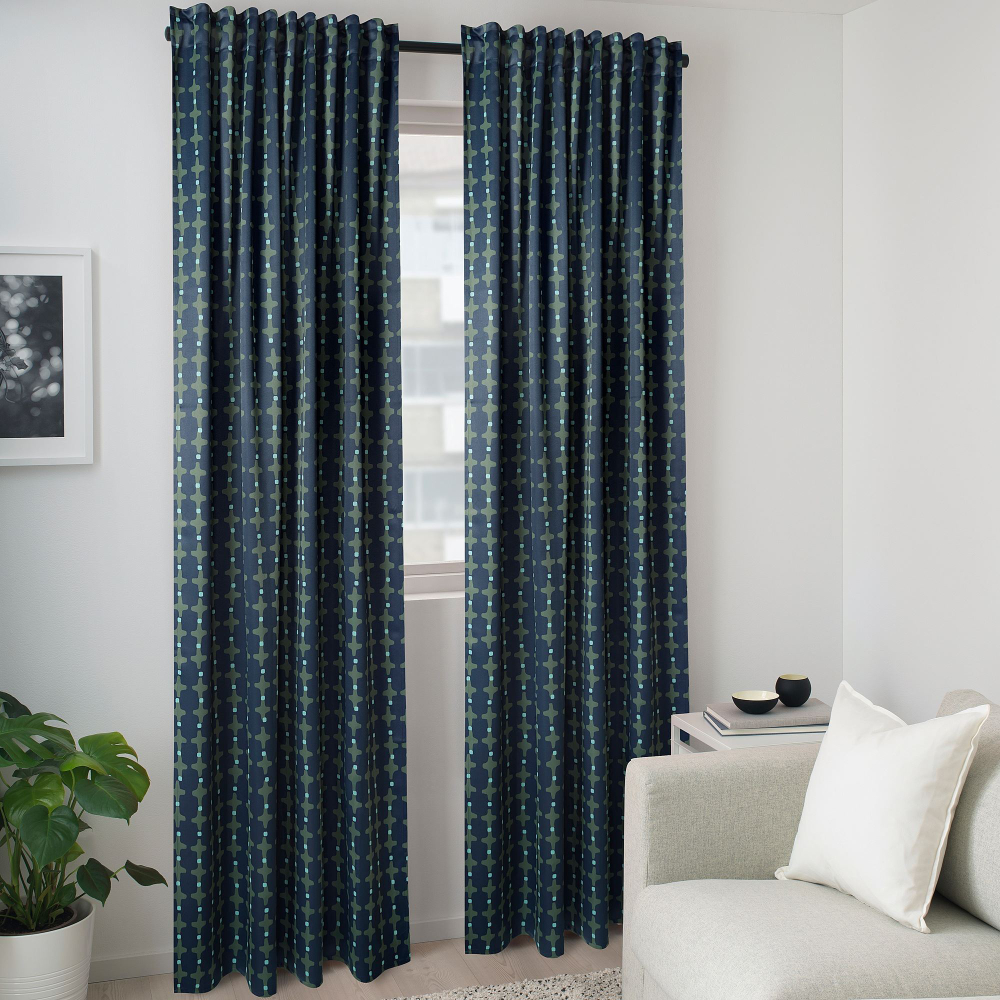 Комплект штор IKEA SKOGSSVINGEL (СКОГССВИНГЕЛЬ), Сине-зеленый, 145х250 см, 2 шт