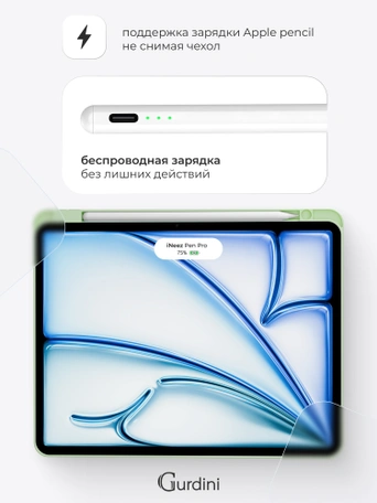 Чехол книжка для iPad Air 13" M2 / Pro 12,9" (3,4,5,6 gen) Gurdini Milano Series Pistacho