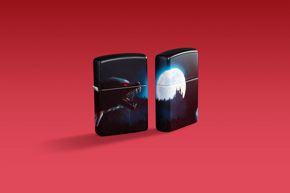 Зажигалка Zippo Horror Wolf с покрытием 540 Matte, латунь/сталь, черная, 38x13x57 мм