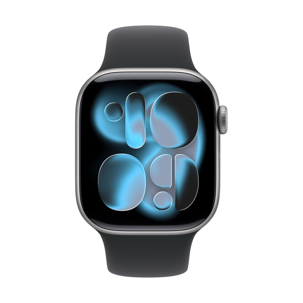 Apple Watch Series 11, 46 мм корпус из алюминия цвета «Space Gray», ремешок Sport Band размера S/M цвета «Black»