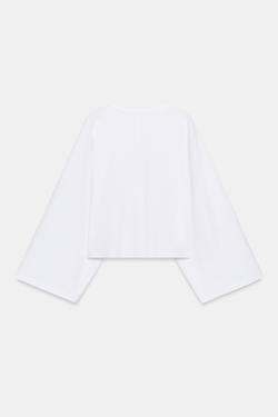 ZARA ХЛОПКОВАЯ ФУТБОЛКА С ШИРОКИМИ РУКАВАМИ, БЕЛЫЙ