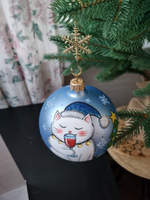 Шар стеклянный " с котико с новым годом! "