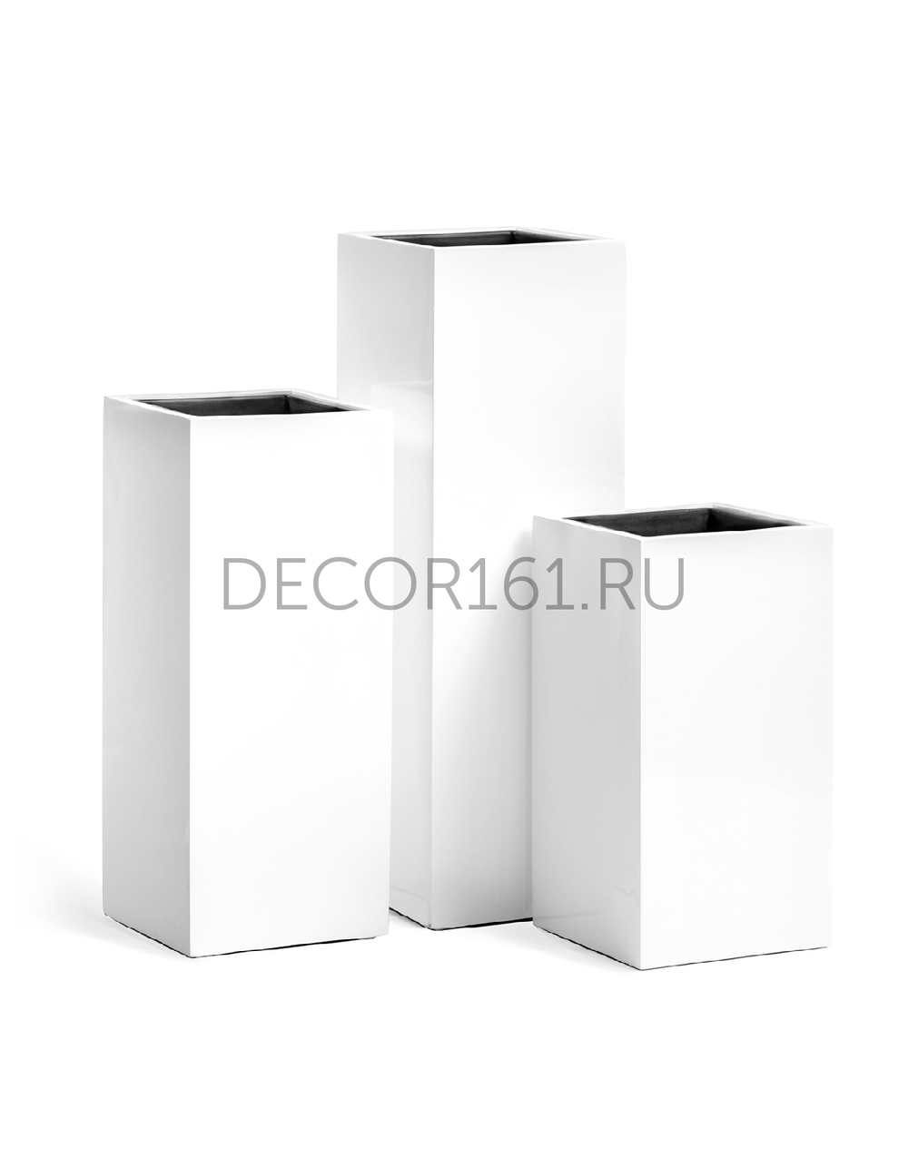 Кашпо TREEZ Effectory Gloss Высокий куб Белый глянцевый лак в-60 см, 31х31 см 1/1 41.3320-05-034-WH-60