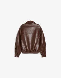 BERSHKA Куртка с воротником-стойкой из искусственной кожи, коричневый