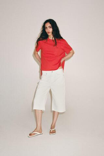 ZARA ФУТБОЛКА INTERLOCK С КАРМАНОМ, КОРАЛЛОВЫЙ