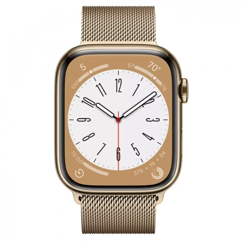 Apple Watch Series 8, 41мм, из стали золотого цвета, миланский сетчатый браслет