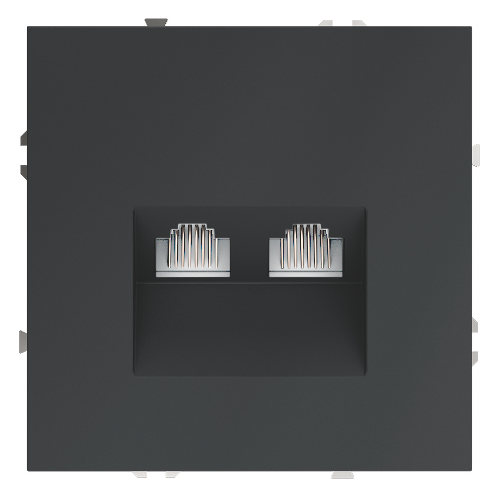 Розетка компьютерная встраиваемая VOLTUM S70 двойная RJ45+RJ45 кат.6, (графит)