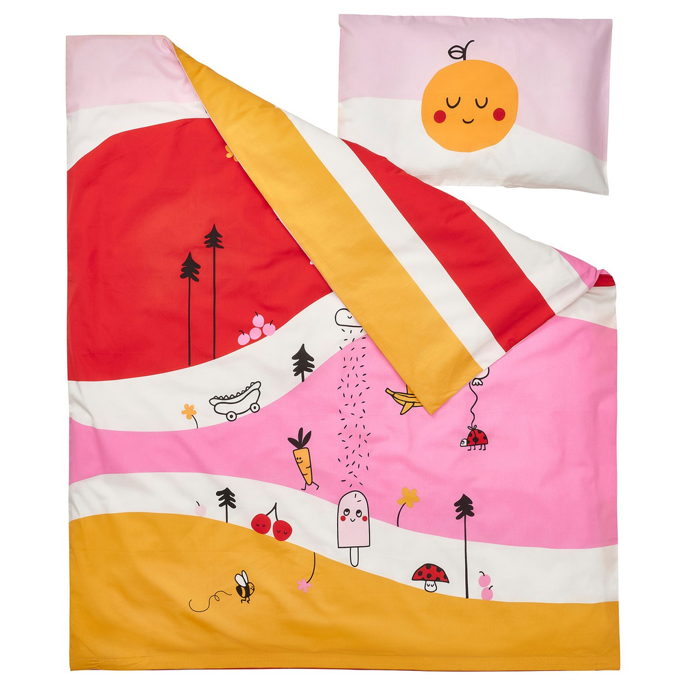 IKEA GRÖNFINK  (ИКЕА ГРЁНФИНК)  -  Пододеяльник и наволочка для кроватки - разноцветный/в полоску 110x125/35x55 см