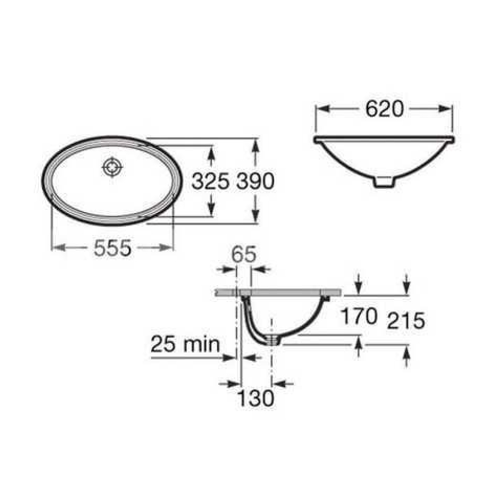 Умывальник Roca Grand Berna 620х390 мм, встраиваемый снизу A327899000