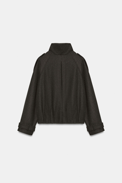 ZARA КУРТКА-БОМБЕР С ХЛЯСТИКАМИ, КОРИЧНЕВЫЙ МЕЛАНЖ
