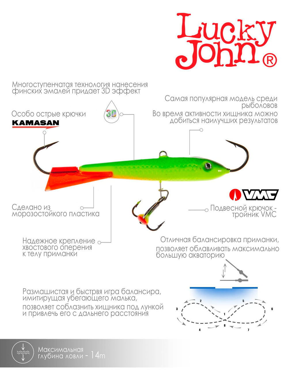 Балансир Lucky John CLASSIC 8 с тр. 80мм/26RT блистер