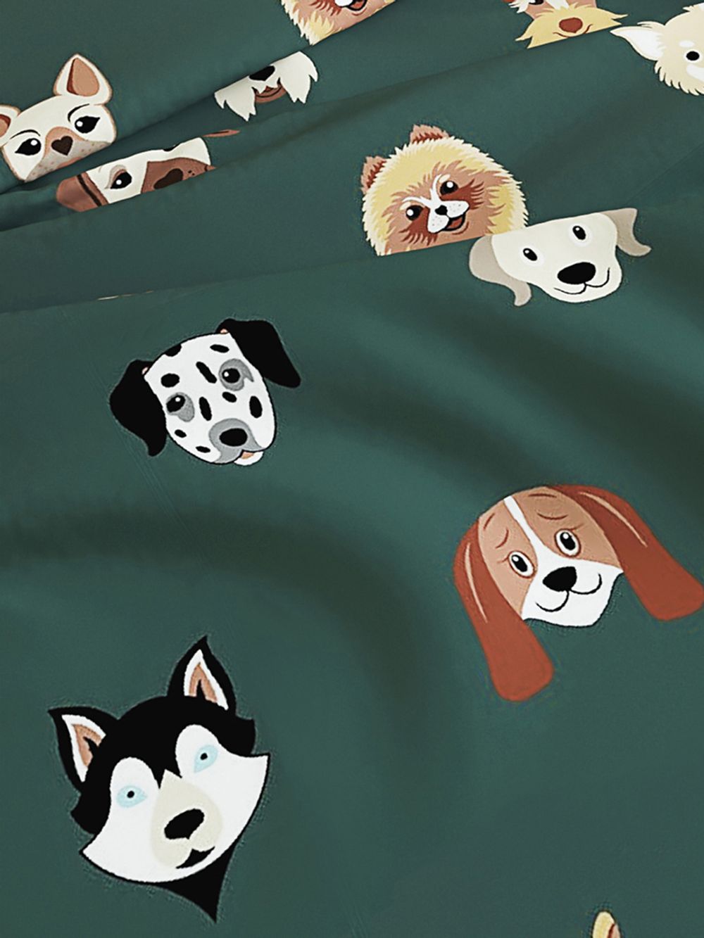 Постельное белье "Dogs " 1,5-сп  наволочка 50х70 1шт Простынь на резинке 90х200 см Пододеяльник 145х215 см Сказка сатин
