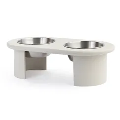 Миска двойная на подставке Плато серо-бежевого цвета из коллекции pets essential