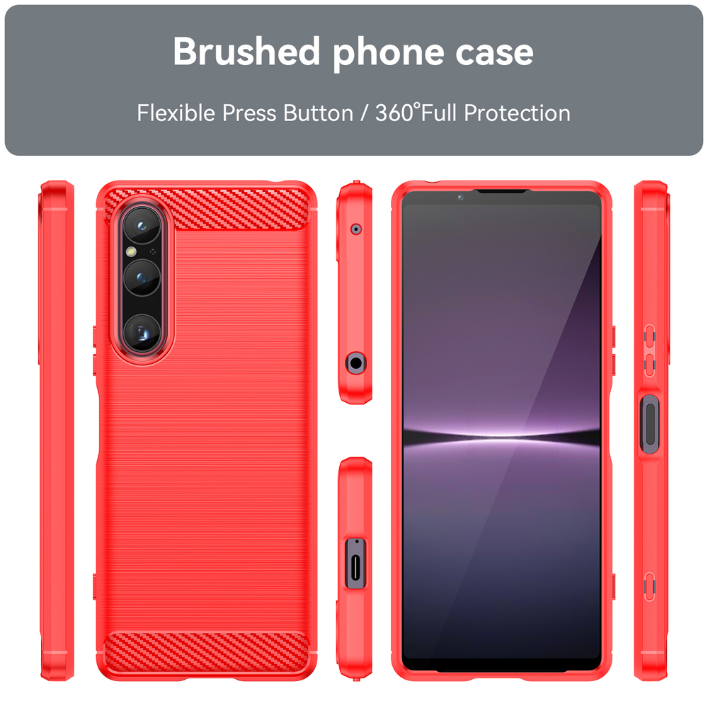 Чехол красного цвета с дизайном под карбон на Sony Xperia 1 V, 1-5, серия Carbon от Caseport