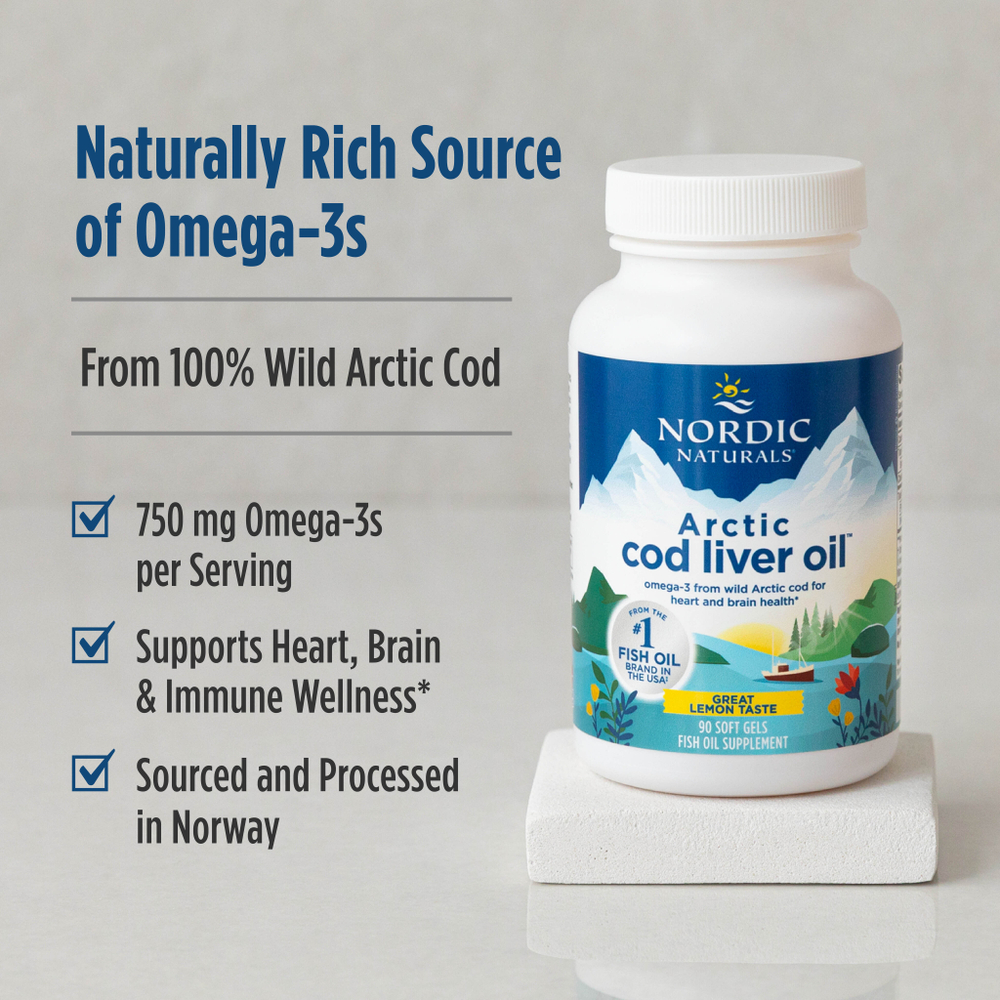 Nordic Naturals, Arctic Cod Liver Oil™, лимон, 90 капсул