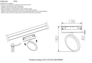 Трековый светодиодный магнитный светильник CLT 0.33 012 9W BL 4000K 48V чёрный Space Crystal Lux