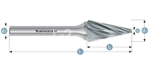 Борфреза твердосплавная Karnasch форма M, 3х11х3х38 мм, насечка HP-7 по алюминию, без покрытия, арт. 11.3095-015