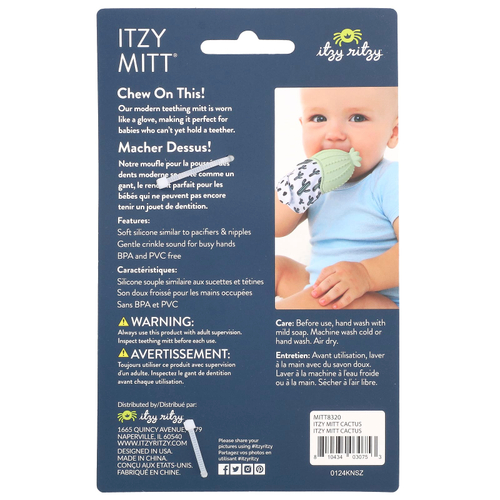 itzy ritzy, Itzy Mitt®, силиконовый прорезыватель для зубов, для детей от 3 месяцев, кактус, 1 прорезыватель для зубов