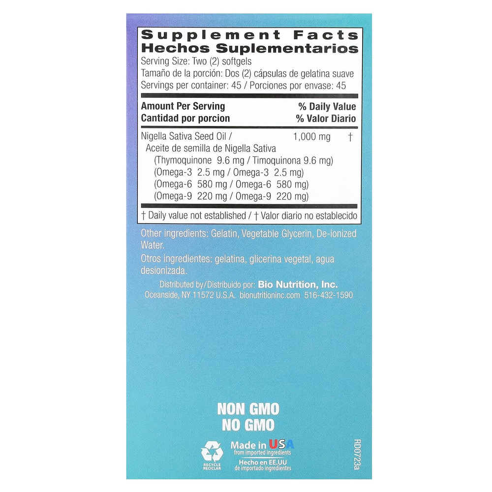 Bio Nutrition, масло черного тмина премиального качества, 90 капсул (500 мг в каждой)