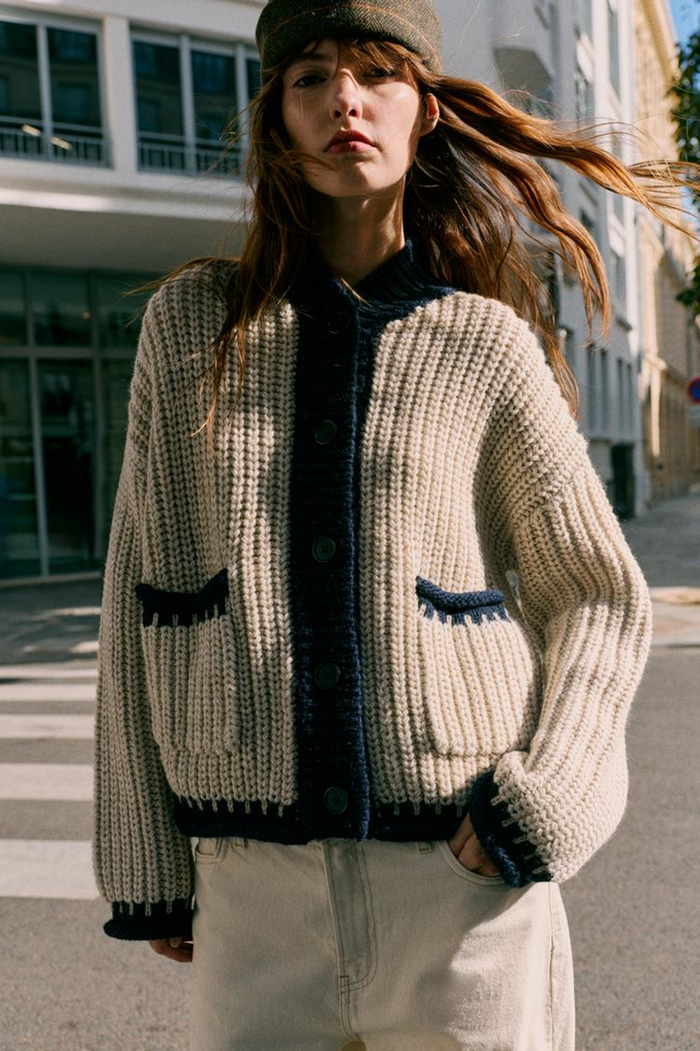 ZARA КАРДИГАН С КОНТРАСТНОЙ ОТДЕЛКОЙ, СВЕТЛЫЙ-ЖЕЛТО-КОРИЧНЕВЫЙ