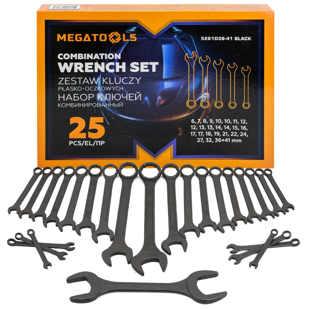 Набор ключей комбинированный 25пр. MEGATOOLS MT-5261D36-41 BLACK