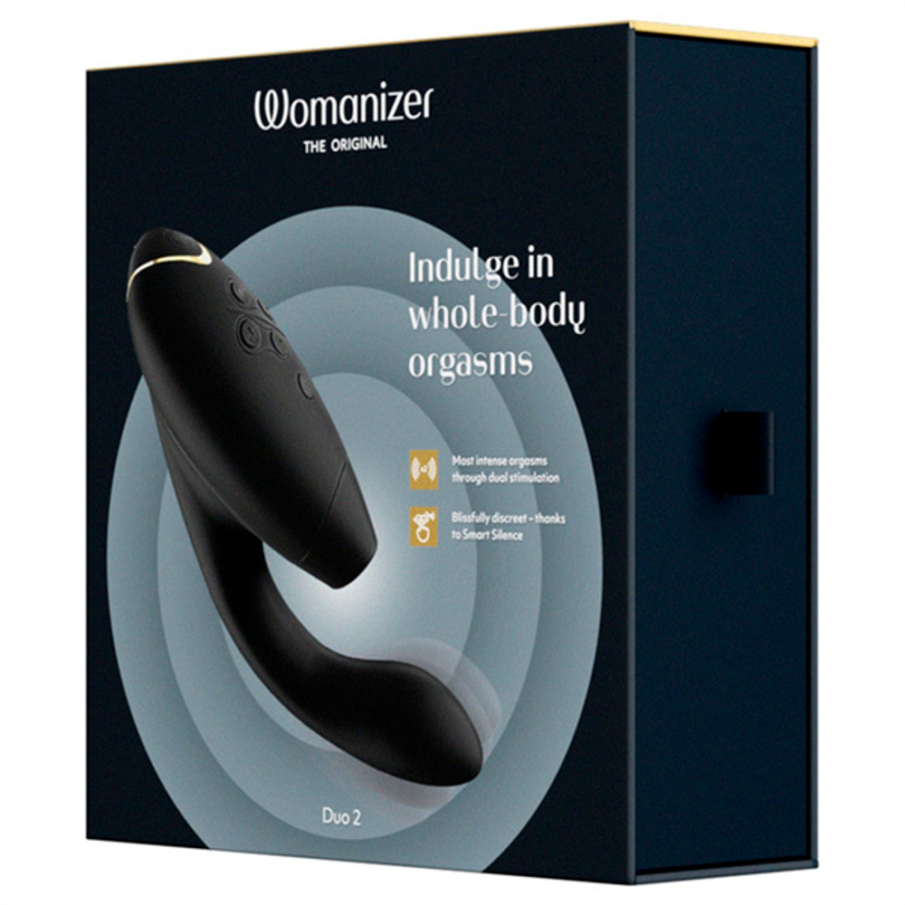 Черный вибратор 20,3см с вакуумным стимулятором Womanizer Duo 2 Black WZ142SG9