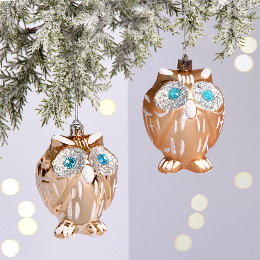 Елочные игрушки «Brilliant Owl» 8 см (набор 2 шт), Золото