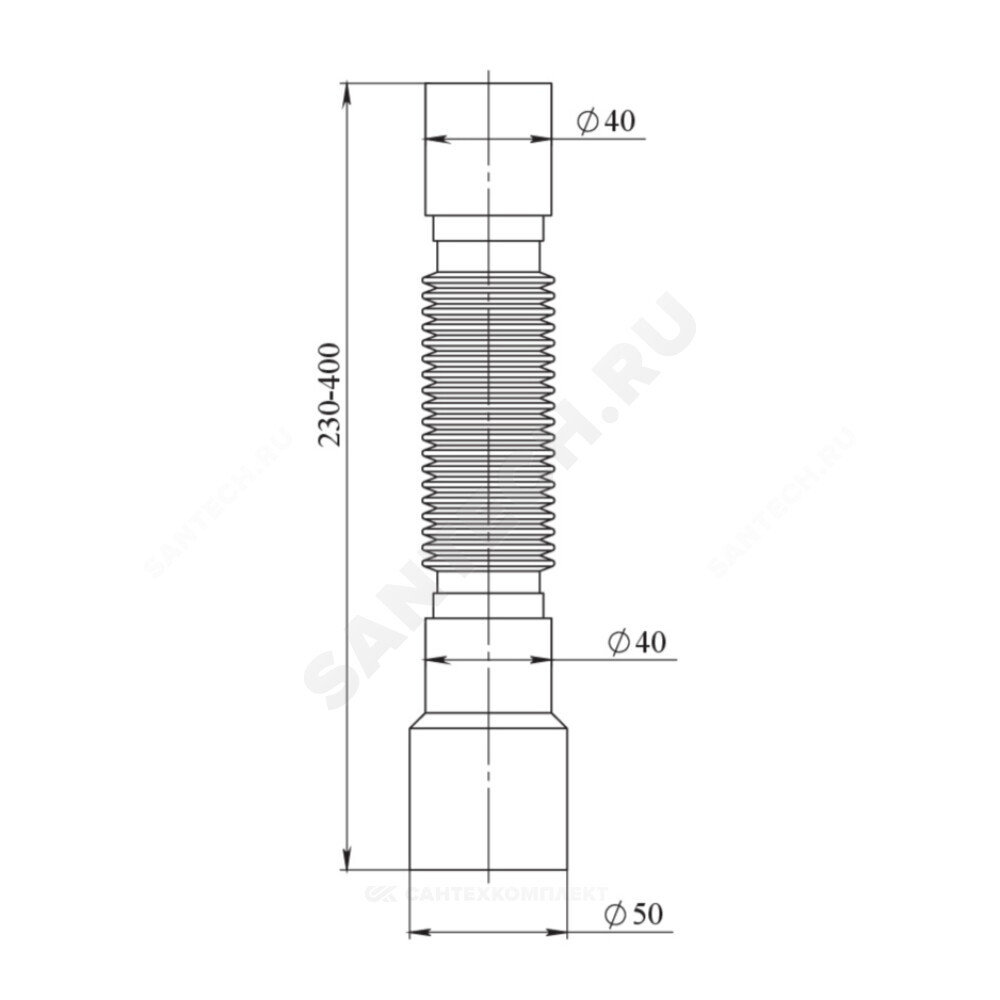Гофра 40х40/50 L=230-400мм Unicorn D40