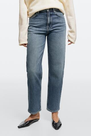 Massimo Dutti Джинсы прямого кроя с высокой талией и укороченными штанинами, светло-голубой