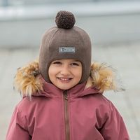 Шлем зимний из смесовой шерсти с помпоном "Капучино"