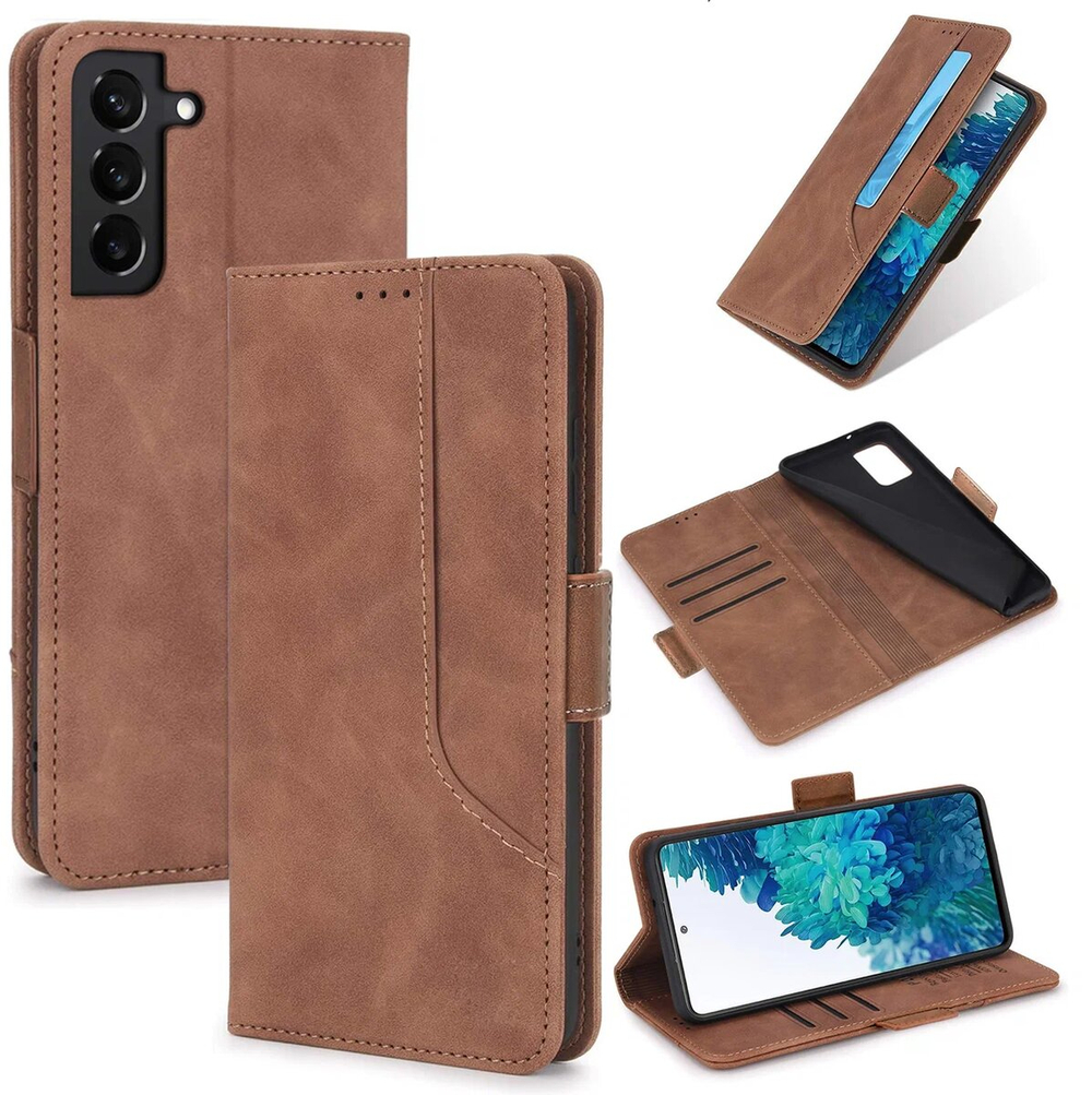 Стильный чехол-книжка из кожи для SAMSUNG GALAXY S22 PLUS с отделом для наличных, 3 слотами для карт и подставкой
