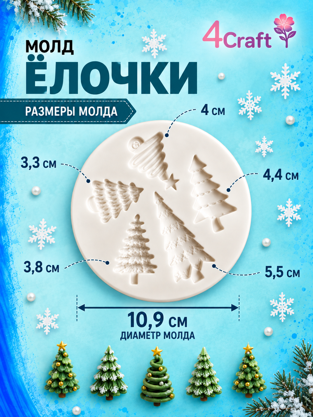 Силиконовый молд "Елочки, 5 шт"