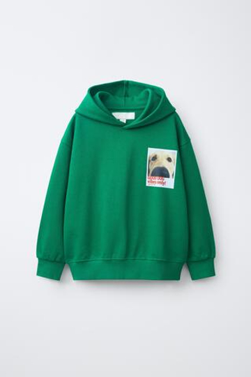 ZARA ХУДИ С ФОТОПРИНТОМ СОБАКИ, ЗЕЛЕНЫЙ