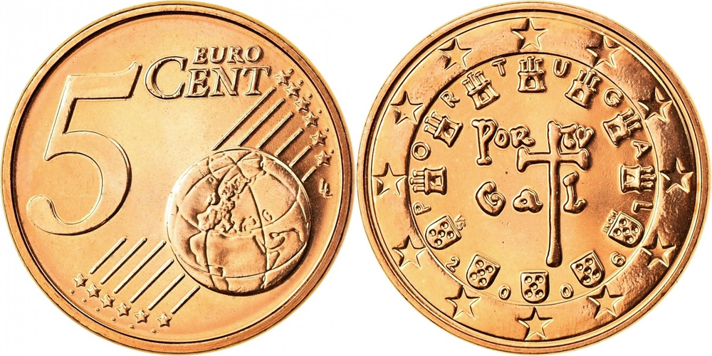 Португалия 5 евроцентов, 2002-2024 Королевская печать 1134 года XF