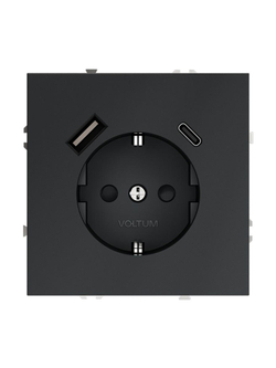 Розетка 1-м СП S70 16А с USB A+С с заземл. защ. шторки механизм графит Voltum VLS040507