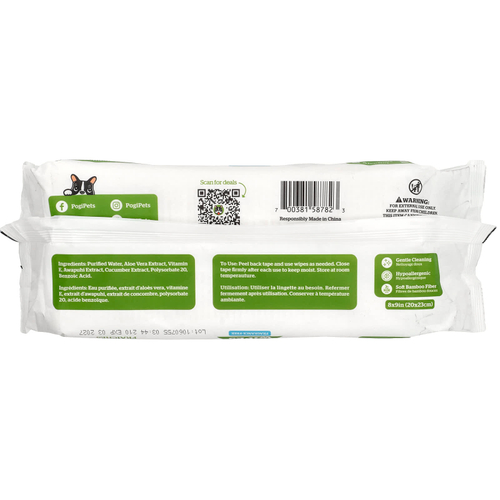 Pogi's Pet Supplies, Салфетки для ухода, без отдушек, 100 свежих салфеток