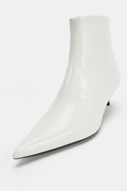 ZARA БОТИЛЬОНЫ НА КАБЛУКЕ С ОСТРЫМ НОСОМ, БЕЛЫЙ