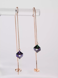 Серьги-протяжки Миражи с фиолетовыми кристаллами Swarovski