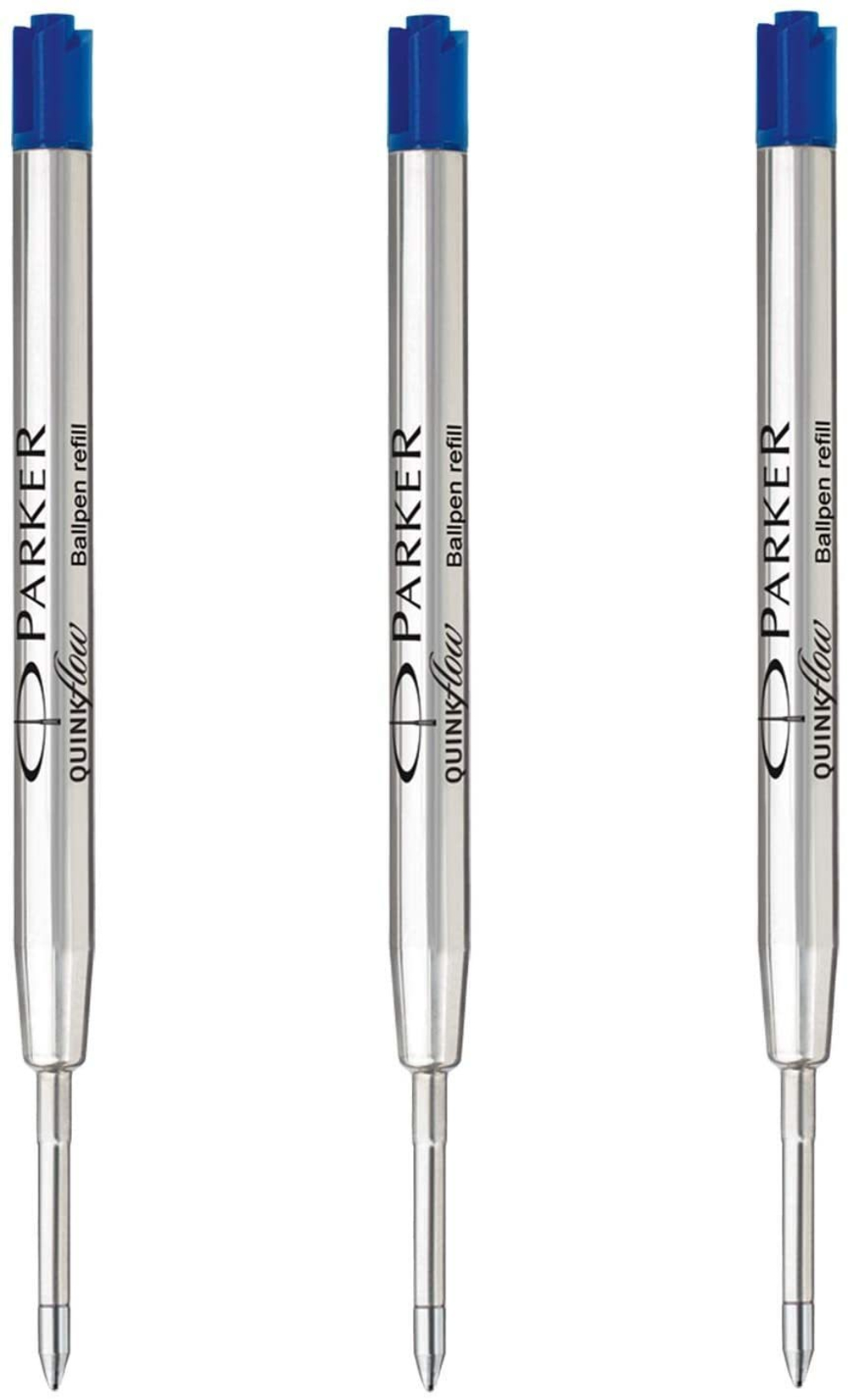 Parker Стержень для шариковой ручки Quink Flow (3шт),  M, синий (в блистере)