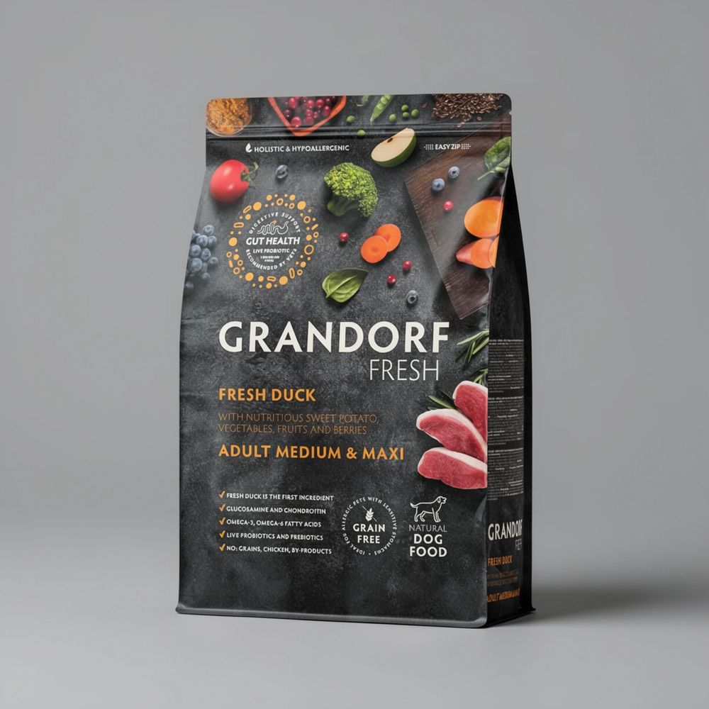 Сухой корм GRANDORF Fresh Dog Adult MED&MAXI Duck&Sweet Potato для собак средних и крупных пород из свежего мяса утки с бататом