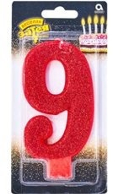 Свечи-цифры "Красный глиттер" 13 см (от 0 до 9)