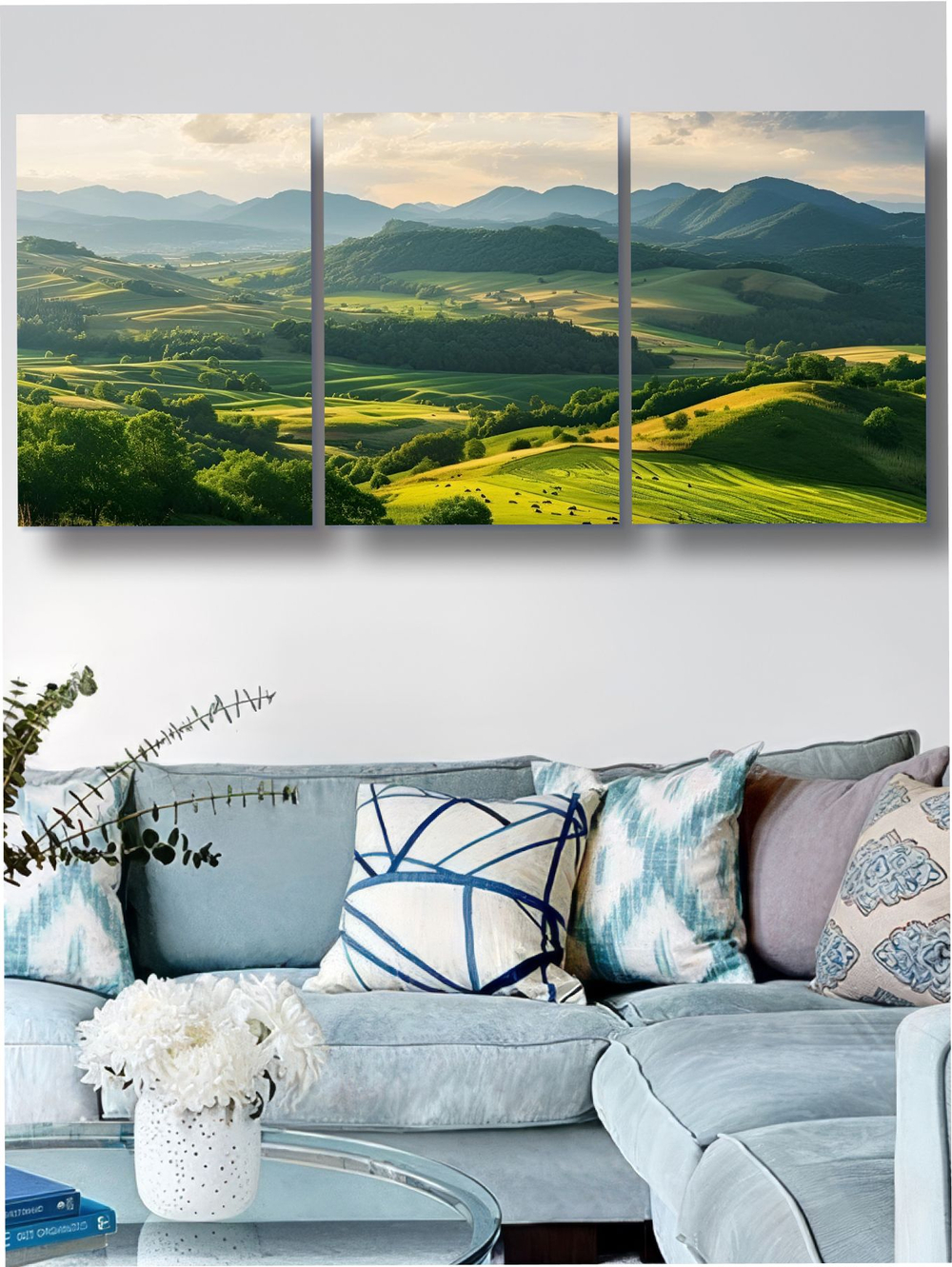Картина Деревенская речка модульная 50x70см 3шт.