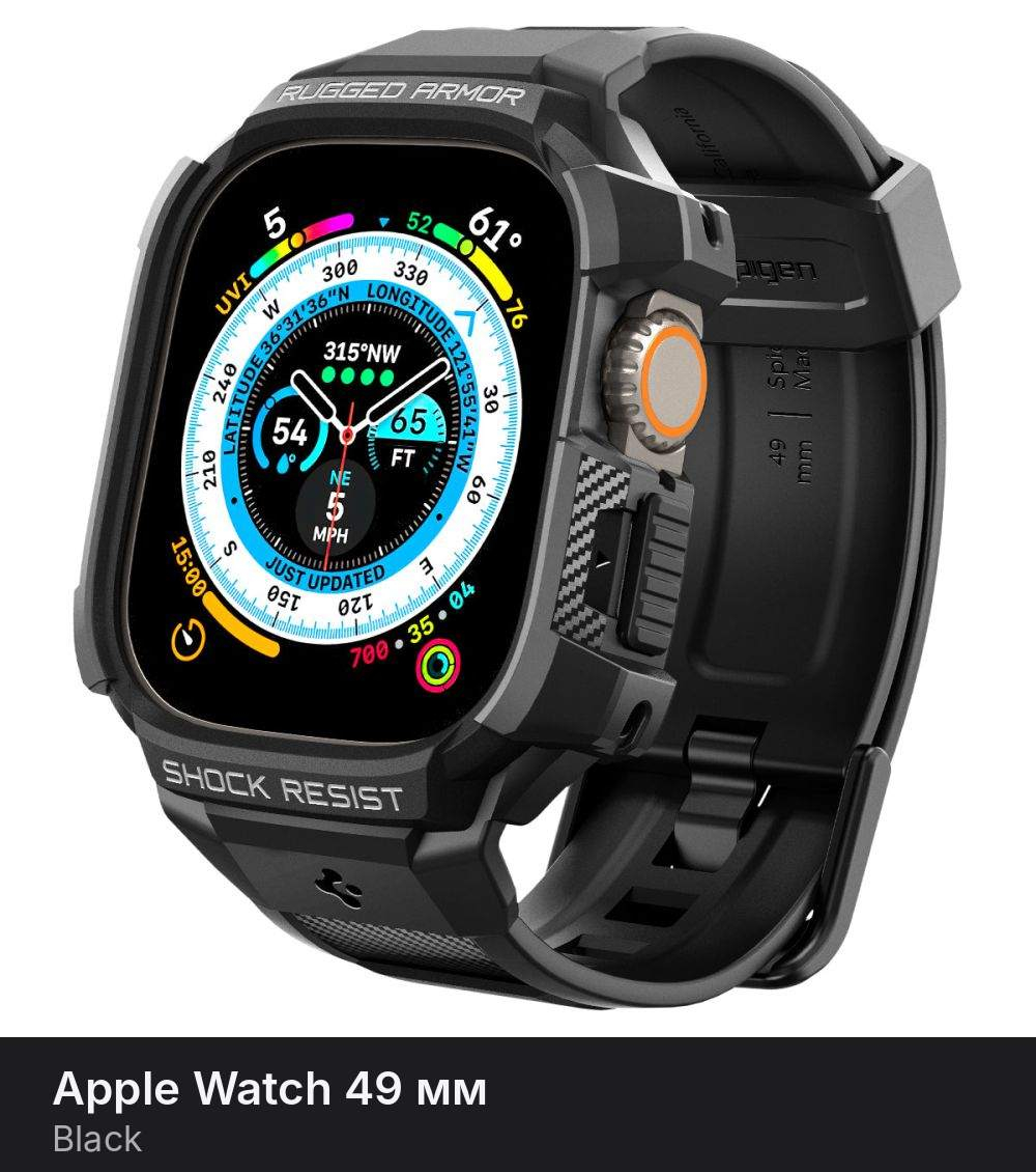 Ремешок с чехлом Spigen Rugged Armor Pro для Apple Watch 49 mm Black