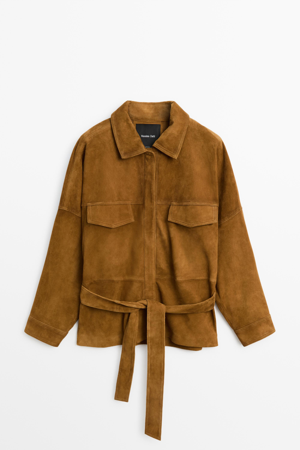 Massimo Dutti Куртка из кожи и замши, цвет темной верблюжьей шерсти