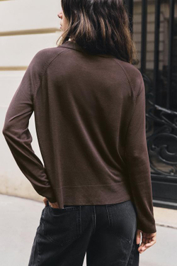 ZARA ОДНОТОННЫЙ ТРИКОТАЖНЫЙ СВИТЕР ПОЛО, КОРИЧНЕВЫЙ
