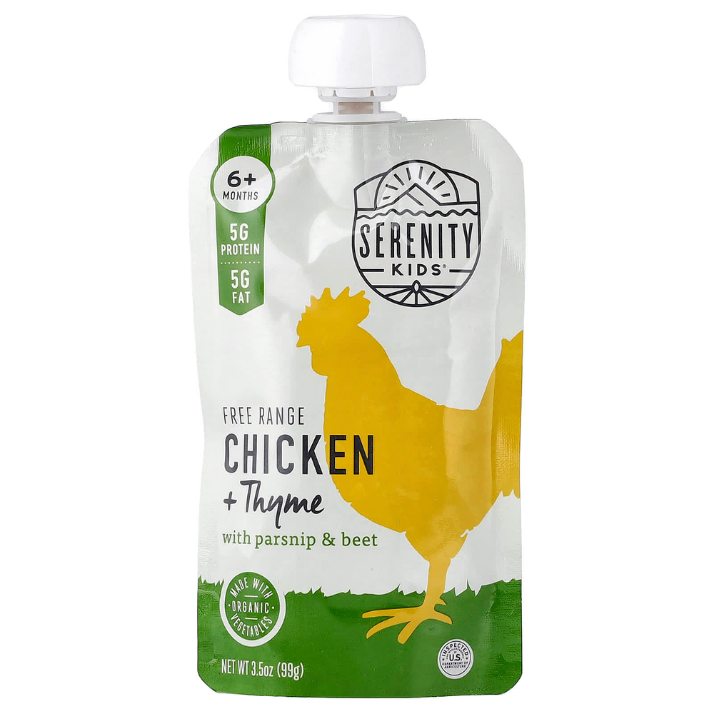 Serenity Kids, Фермерская курица с чабрецом, пастернаком и свеклой, для детей от 6 месяцев, 6 паучей по 99 г (3,5 унции)