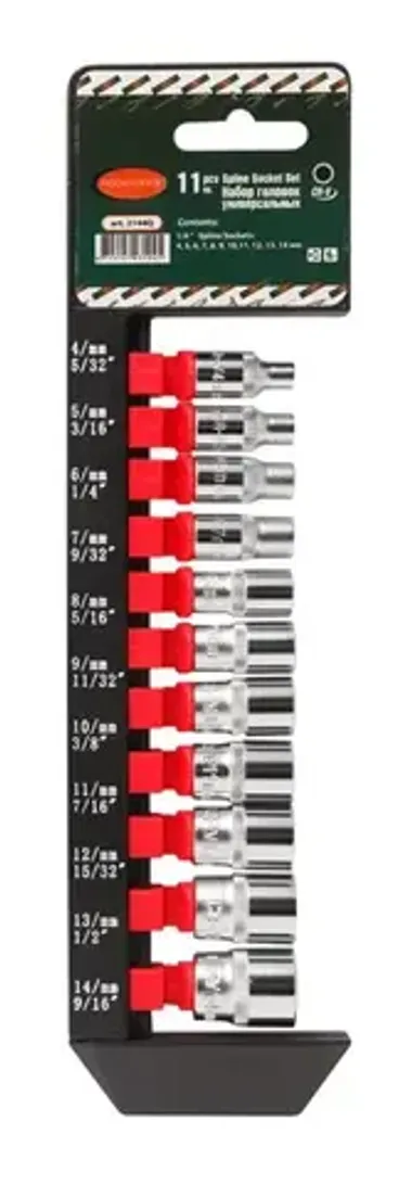 Набор головок универсальный профиль 11пр.,1/4''(4-14мм-5/32'',3/16'',1/4'',9/32'',5/16'',11/32'',3/8'',7/16'',15/32'',1/2'',9/16''), на пластиковом держателе RockFORCE RF-2144Q